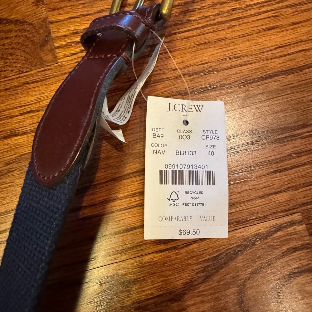 NWT J Crew Belt - Christmas Truck and Tree Embroidered/Leather back - Size 40 - Picture 13 of 13